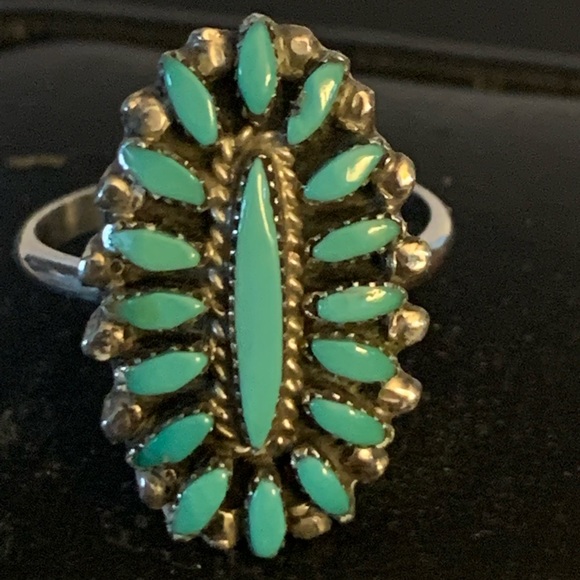 Zuni Petite Point Sterling Silver & Turquoise Ring Size 6 Sleeping Beauty. - Picture 5 of 11